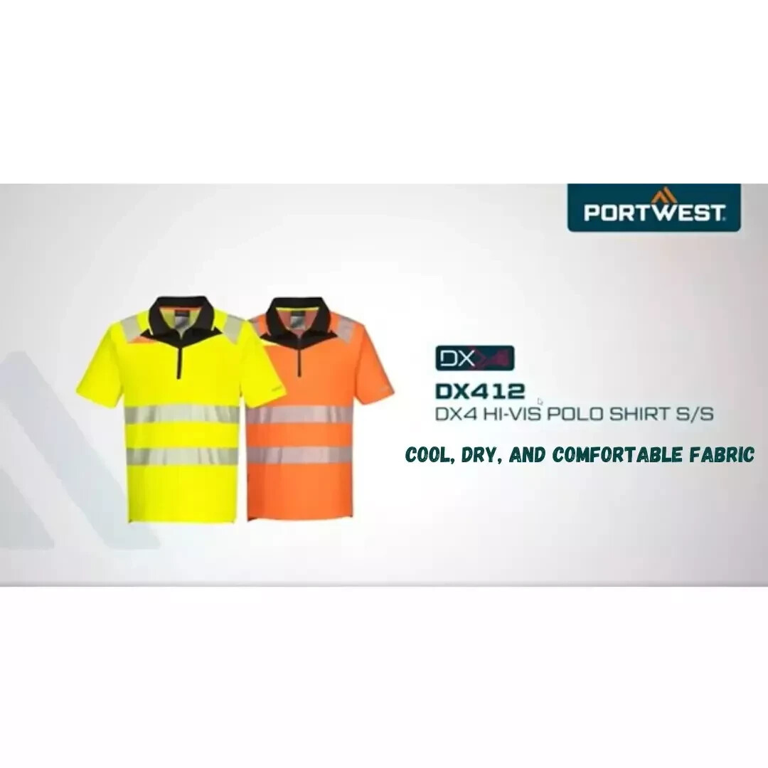 Portwest DX4 Hi Vis Zip Polo Shirt HighVisibility Breathable Safety Workwear Top gallery