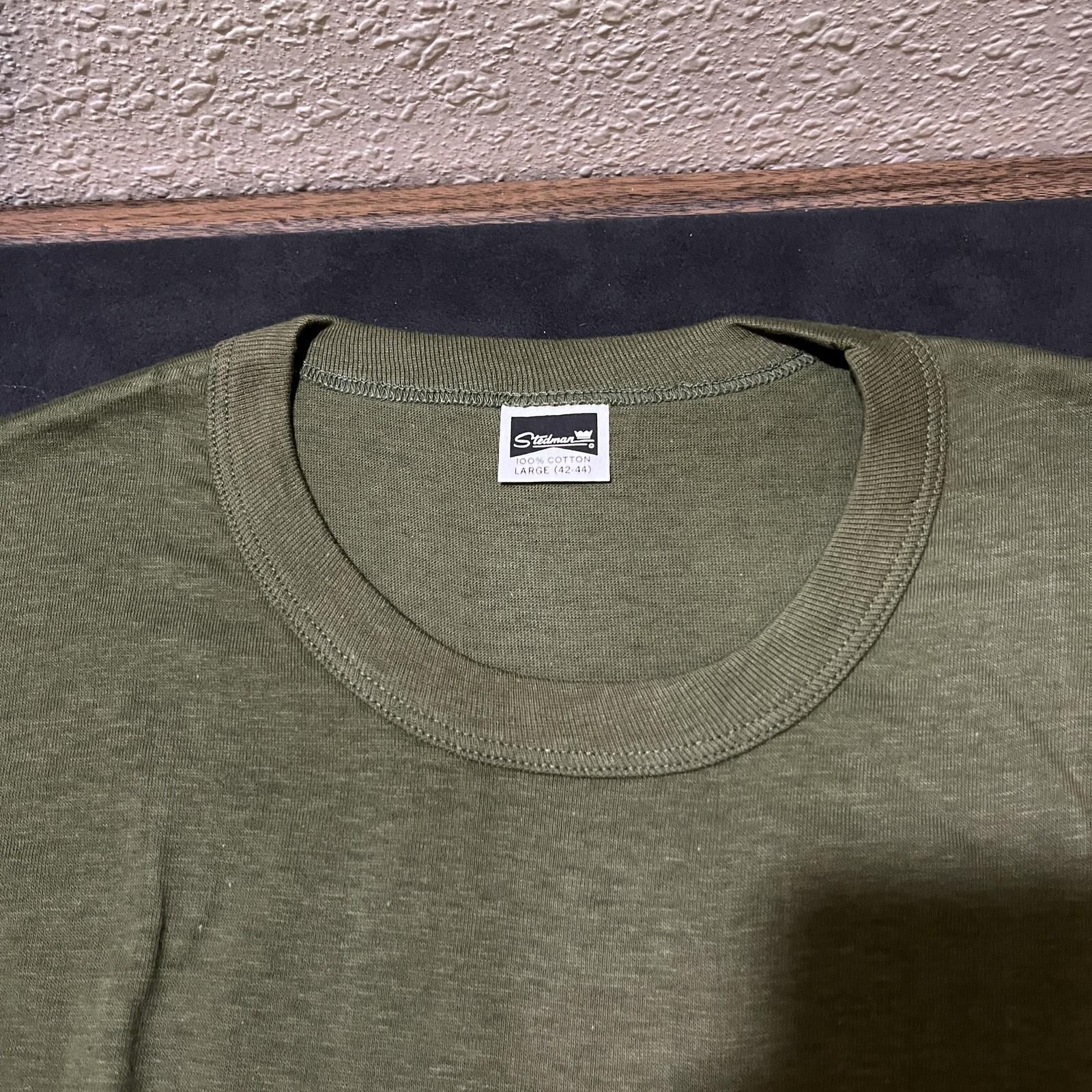 Vintage 1950s Stedman Shirt 60s Deadstock Large OG Army Green Combed Cotton USA gallery