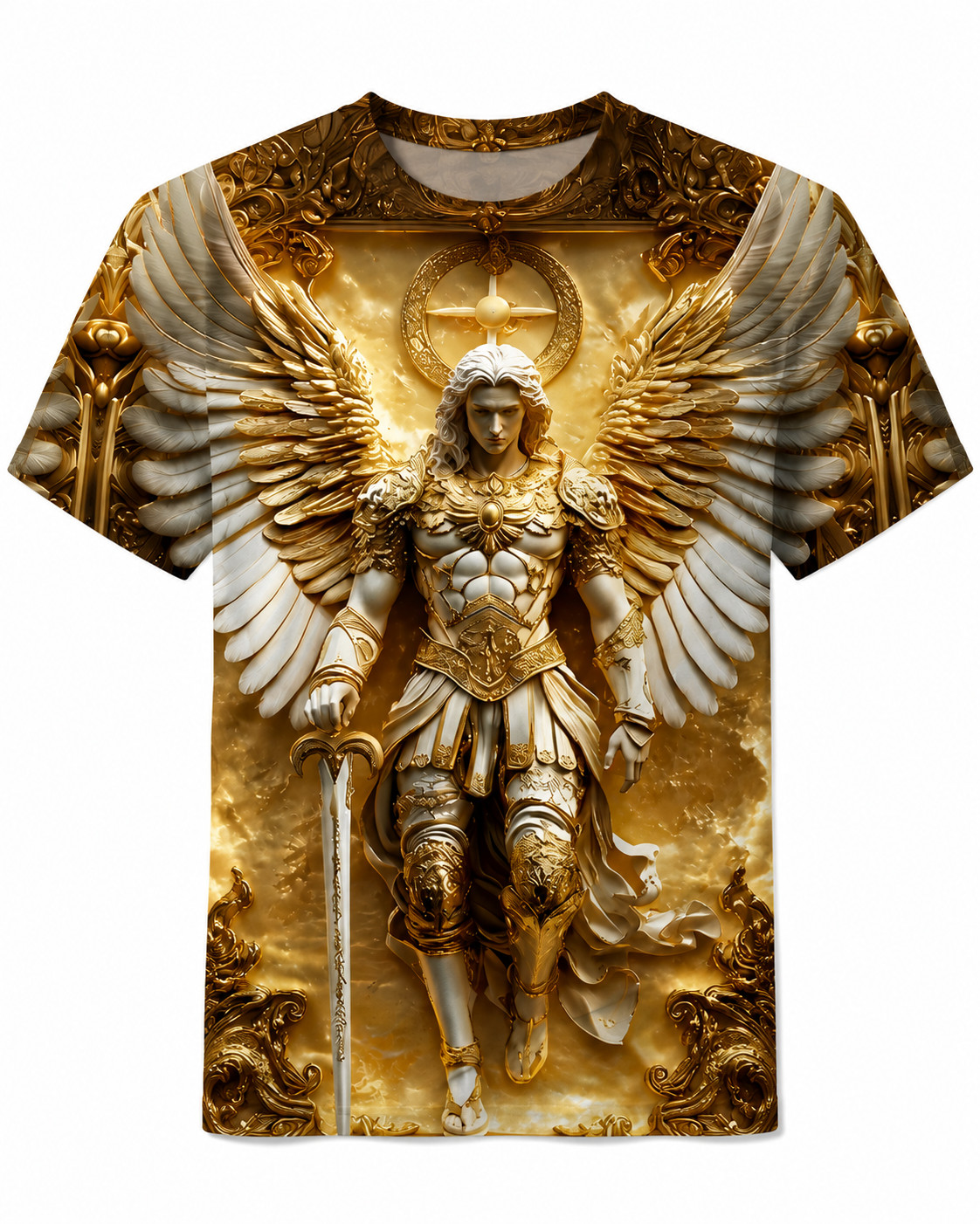 Men’s 3d Angel Warrior Graphic T Shirt Golden Sword Design 3D Printed Unisex Tee