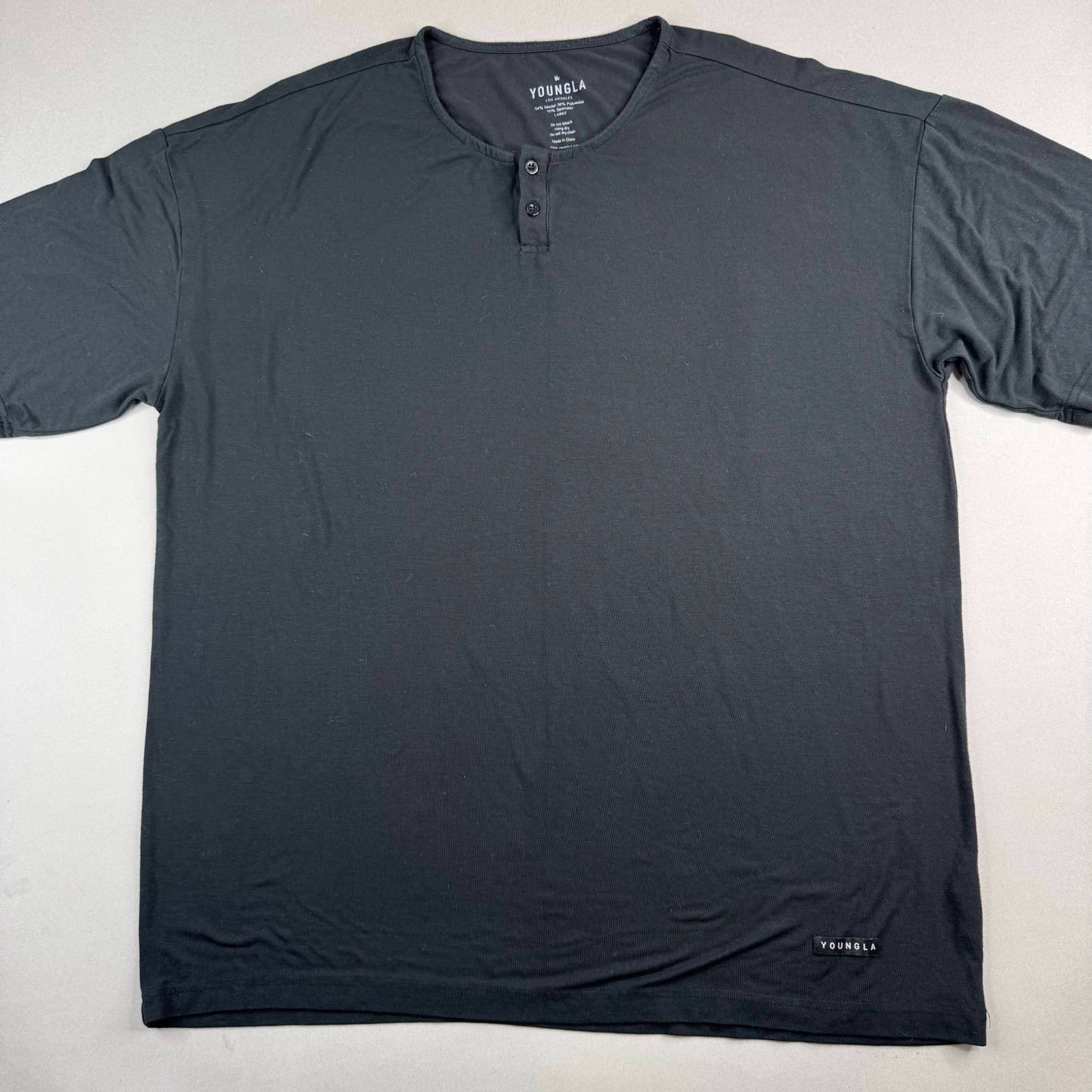 YoungLA Mens Large Dark Gray Modal Polyester Spandex Oversized Henley T-Shirt gallery