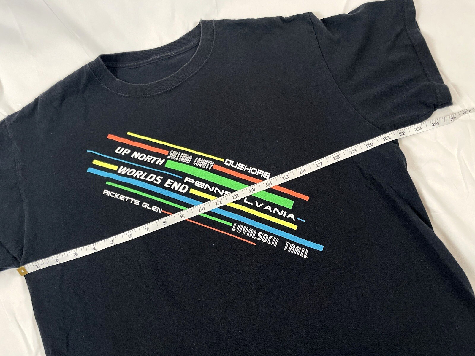 Y2K PENNSYLVANIA Black T Shirt Top Up North Worlds End Size M neon PA FOX RETRO gallery