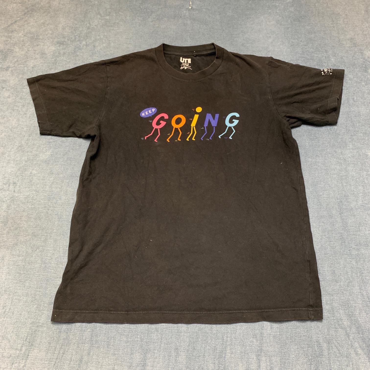 Uniqlo Pieter Ceizer T Shirt Mens Large Black Cotton Keep Going Graphic Trendy