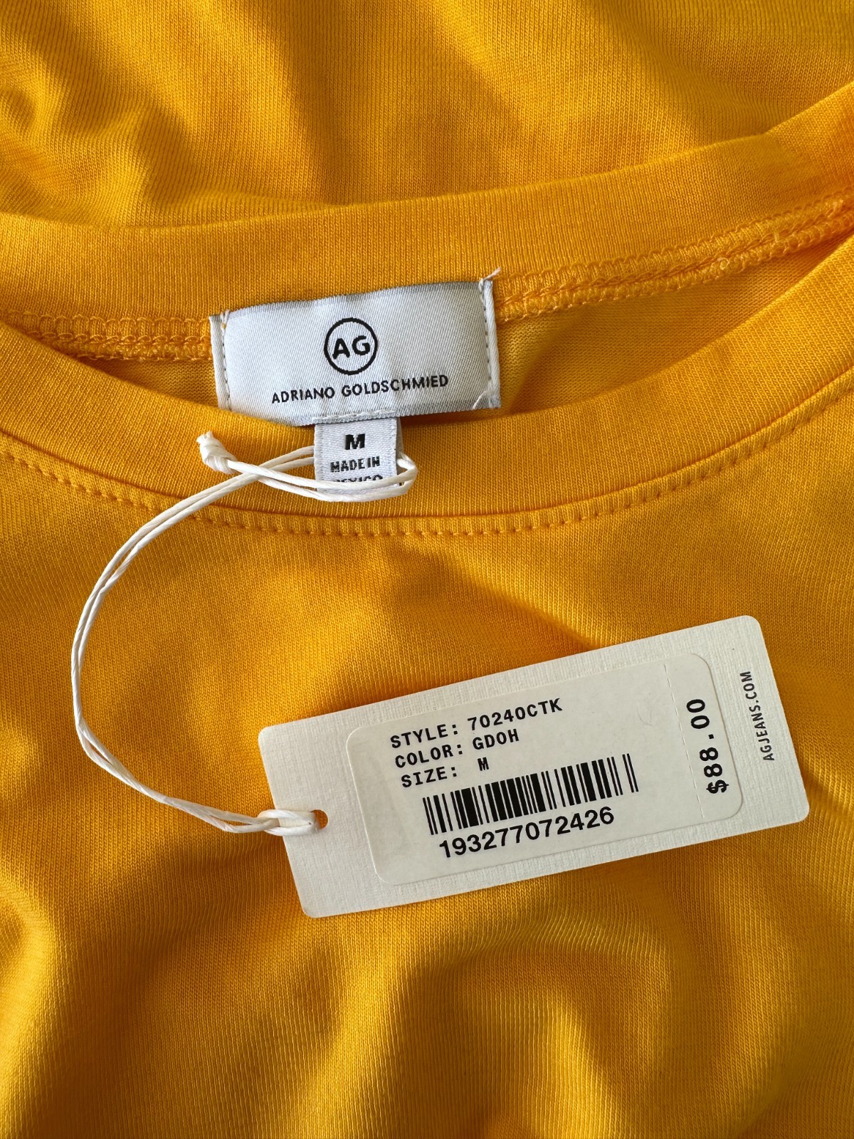 NWT AG Adriano Goldschmied Lyocell Cotton Spandex Yellow Tee Mens M gallery