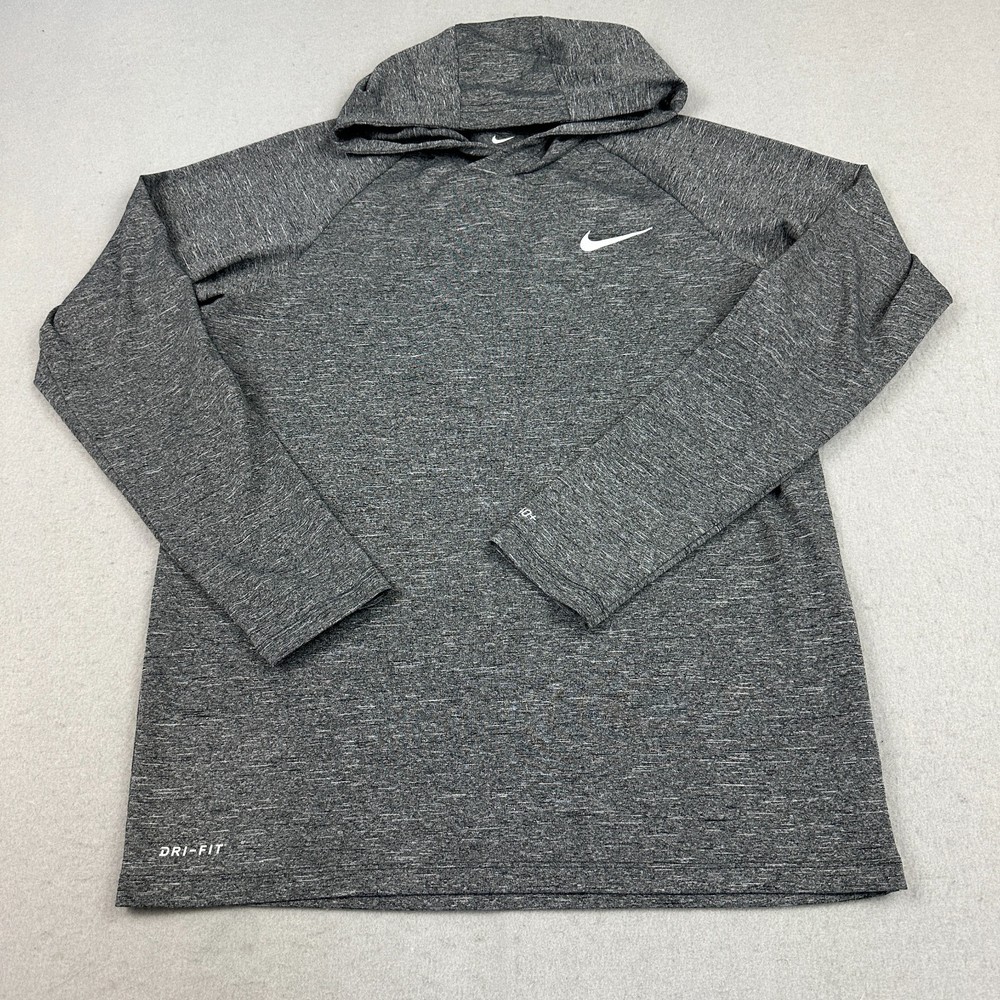 Nike Swim Shirt Men Medium Gray Long Sleeve Pullover Dri-FIT UPF 40+ Hood M