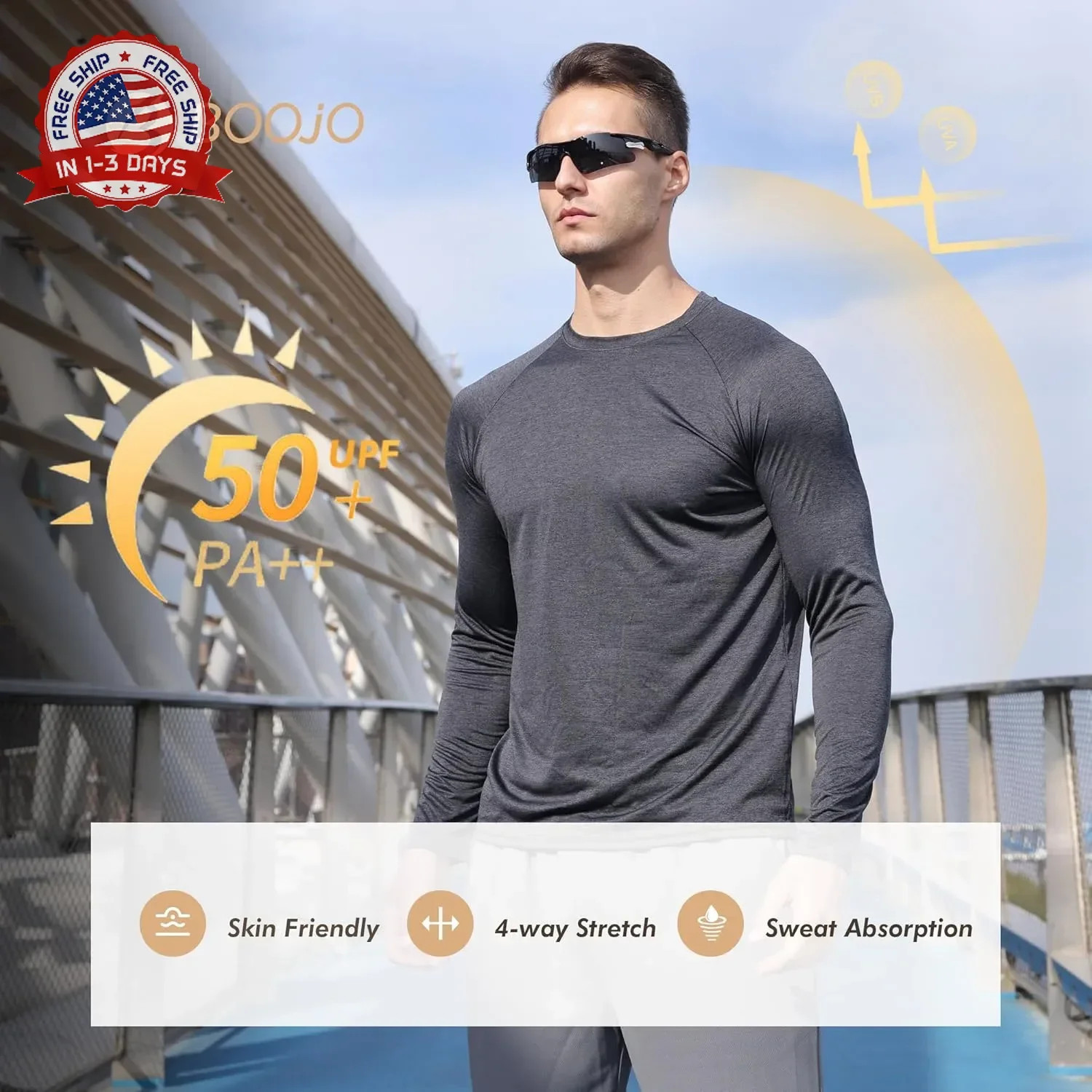 4 Pack Long Sleeve Shirts for Men - Quick Dry Moisture Wicking Sun Protection Ts gallery