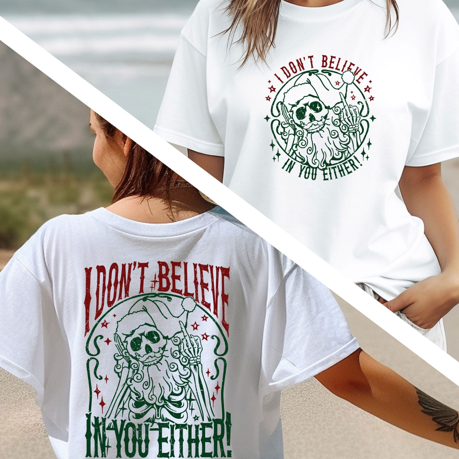 I Don’t Believe In You Either T-Shirt, Christmas Shirt, Skeleton Santa Tee