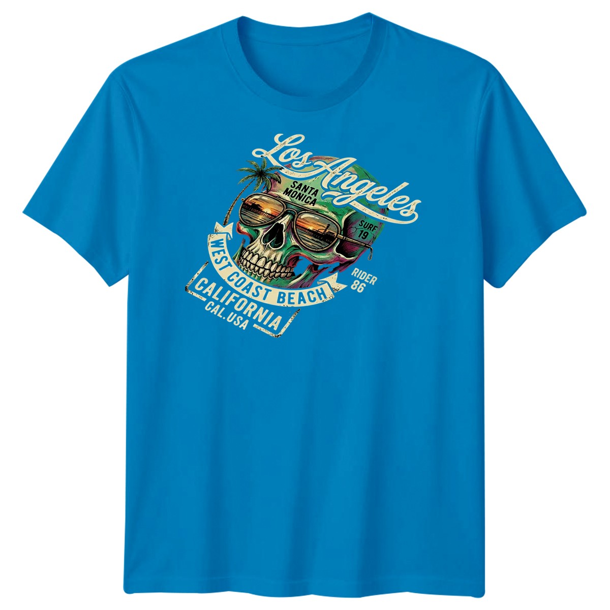 Los Angeles Surf Skull Surfing Mens T Shirt California Graphic Beach Style gallery