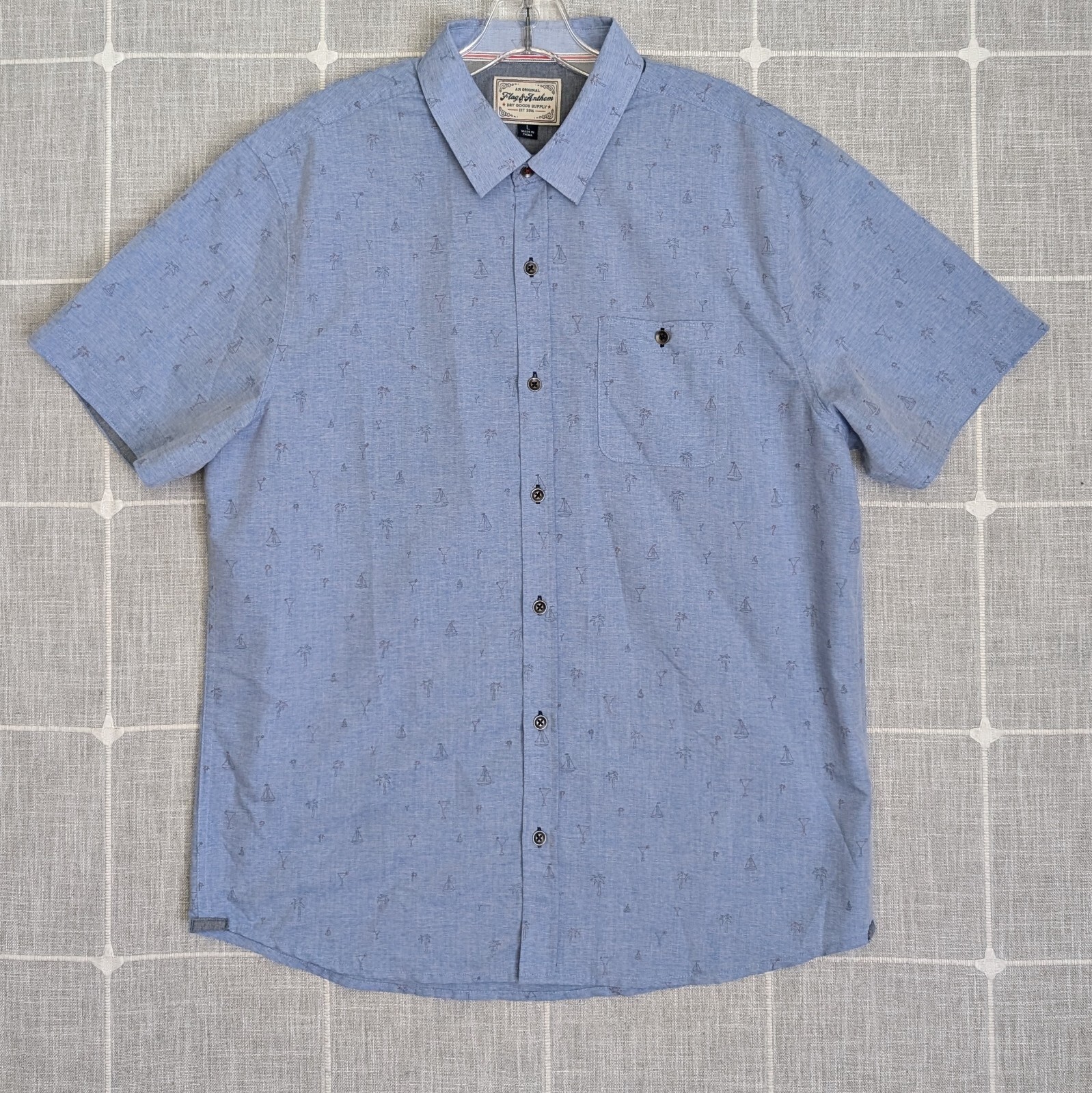Flag & Anthem Shirt Mens Large Blue Palms Trees Short Sleeve Button Up Casual gallery