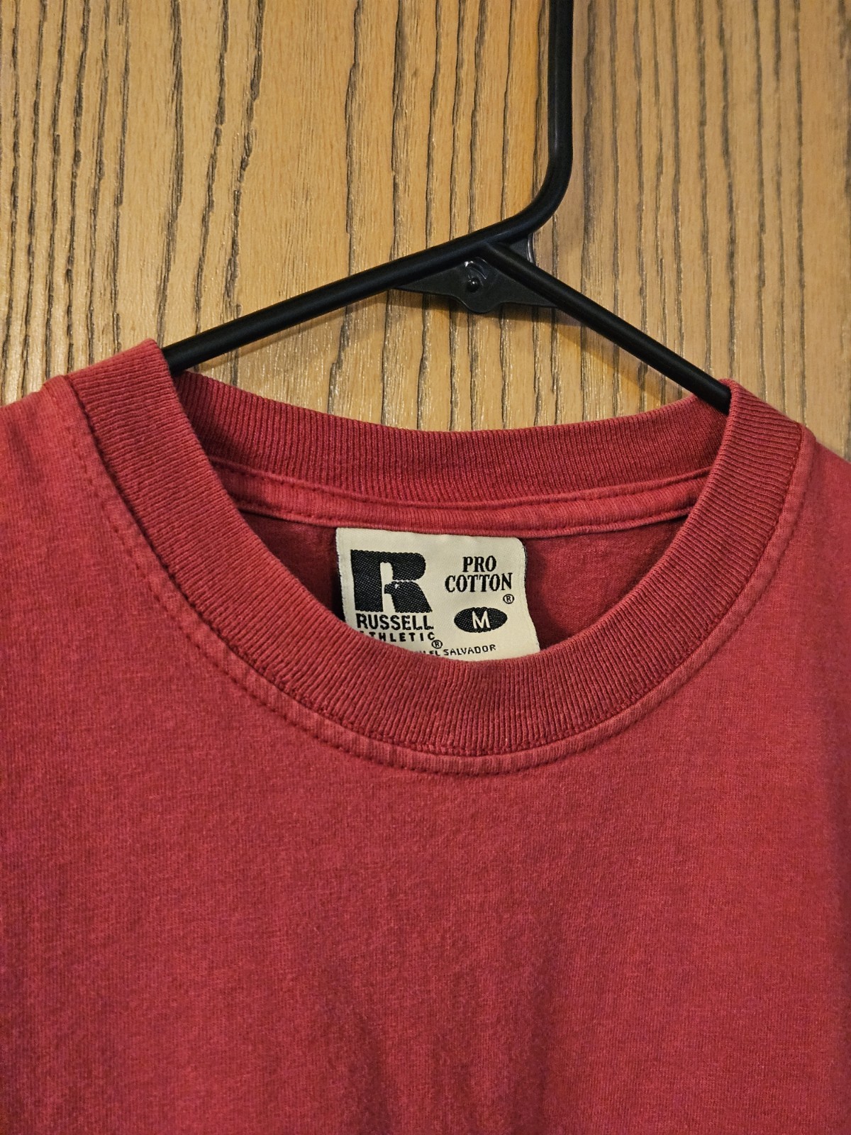 VTG 90s Russell Athletic Pro Cotton Pocket Blank T-Shirt Medium Boxy Faded Red gallery