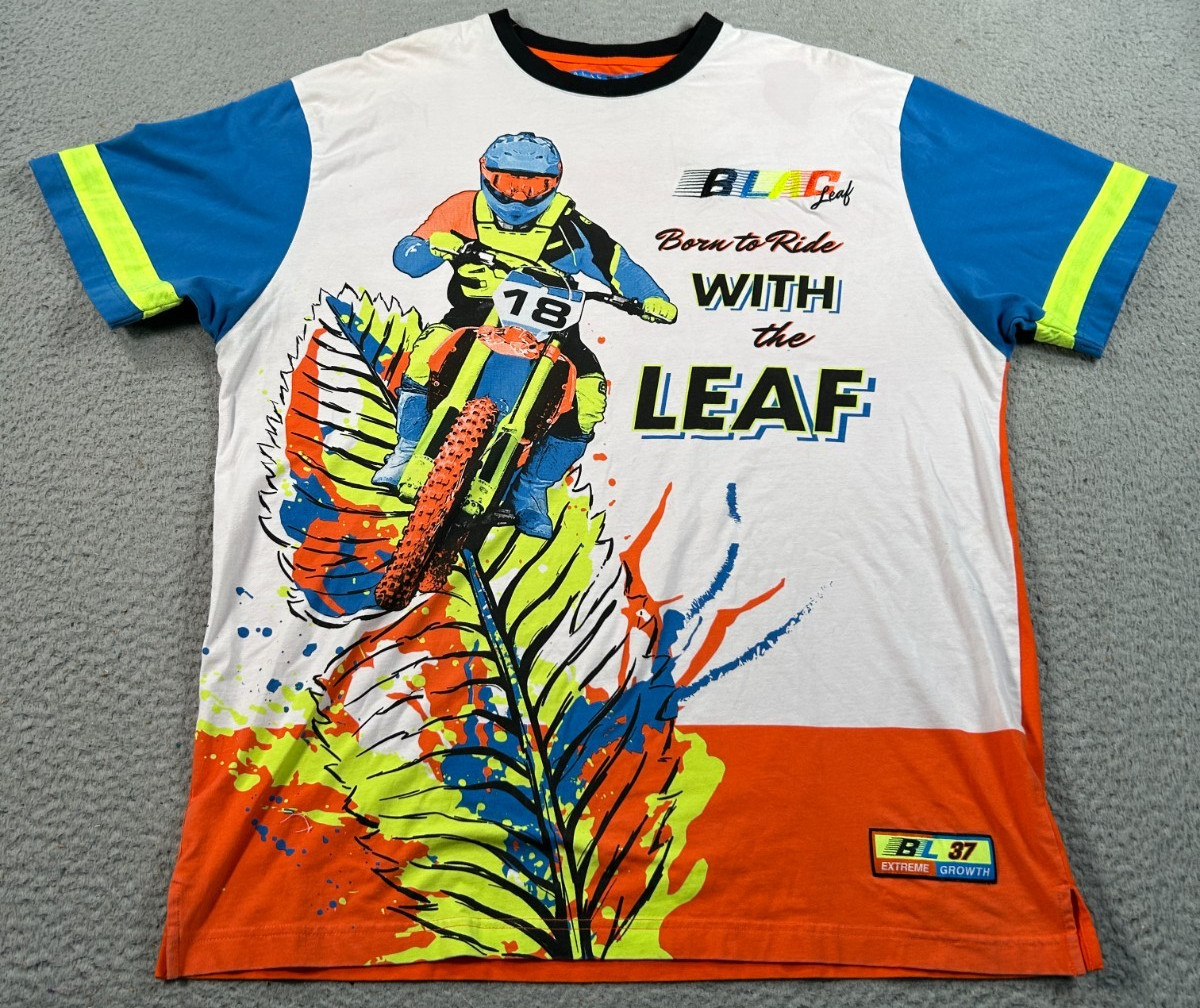 Blac Leaf Shirt Men's XL White Colorblock Motocross Racing Biker Streetwear Tee gallery