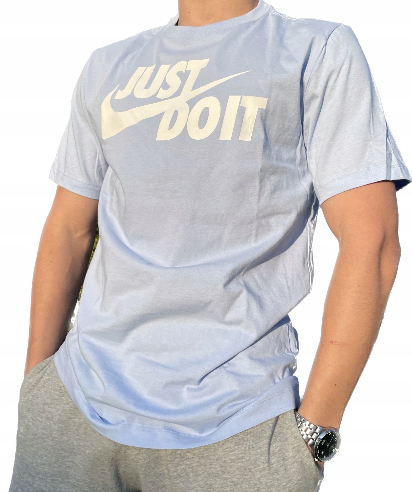 Nike Mens Just Do It Swoosh Logo T-Shirt Light Sky Blue White DX1989 548 gallery