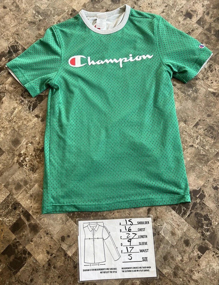 Vintage Champion Double Dry Reversible Mesh T-Shirt Green Gray Men’s Size Small