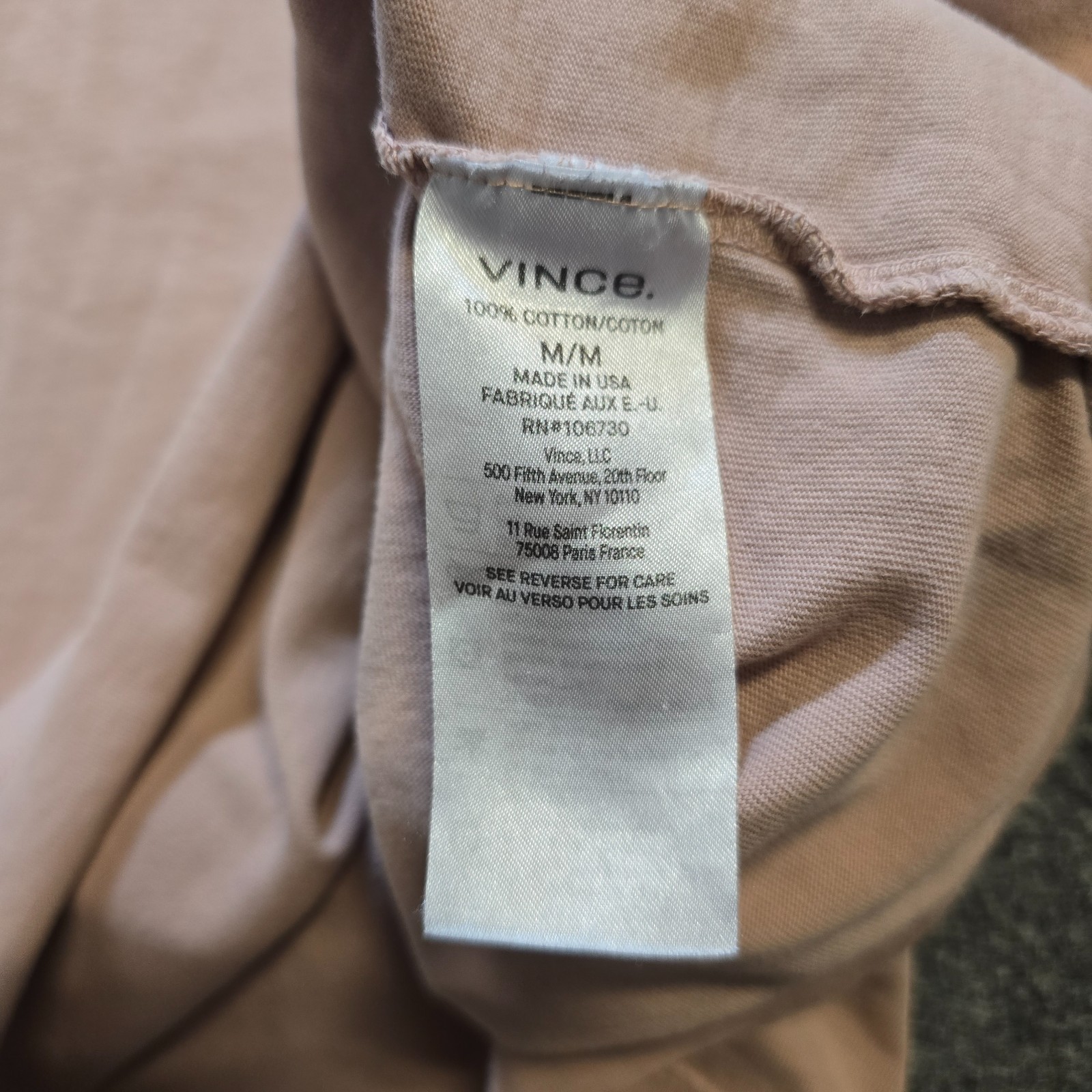 Vince Shirt Men Size Medium Tan Pink Short Sleeve Crew Neck Heavy Capsule Casual gallery