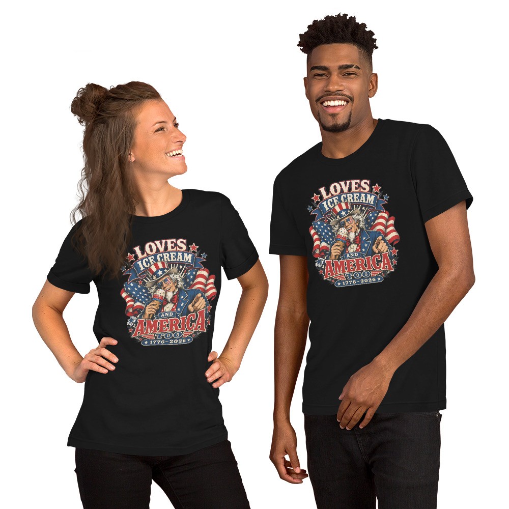Loves Ice Cream and America too Funny America 250th 1776 - 2026 Unisex T-shirt gallery