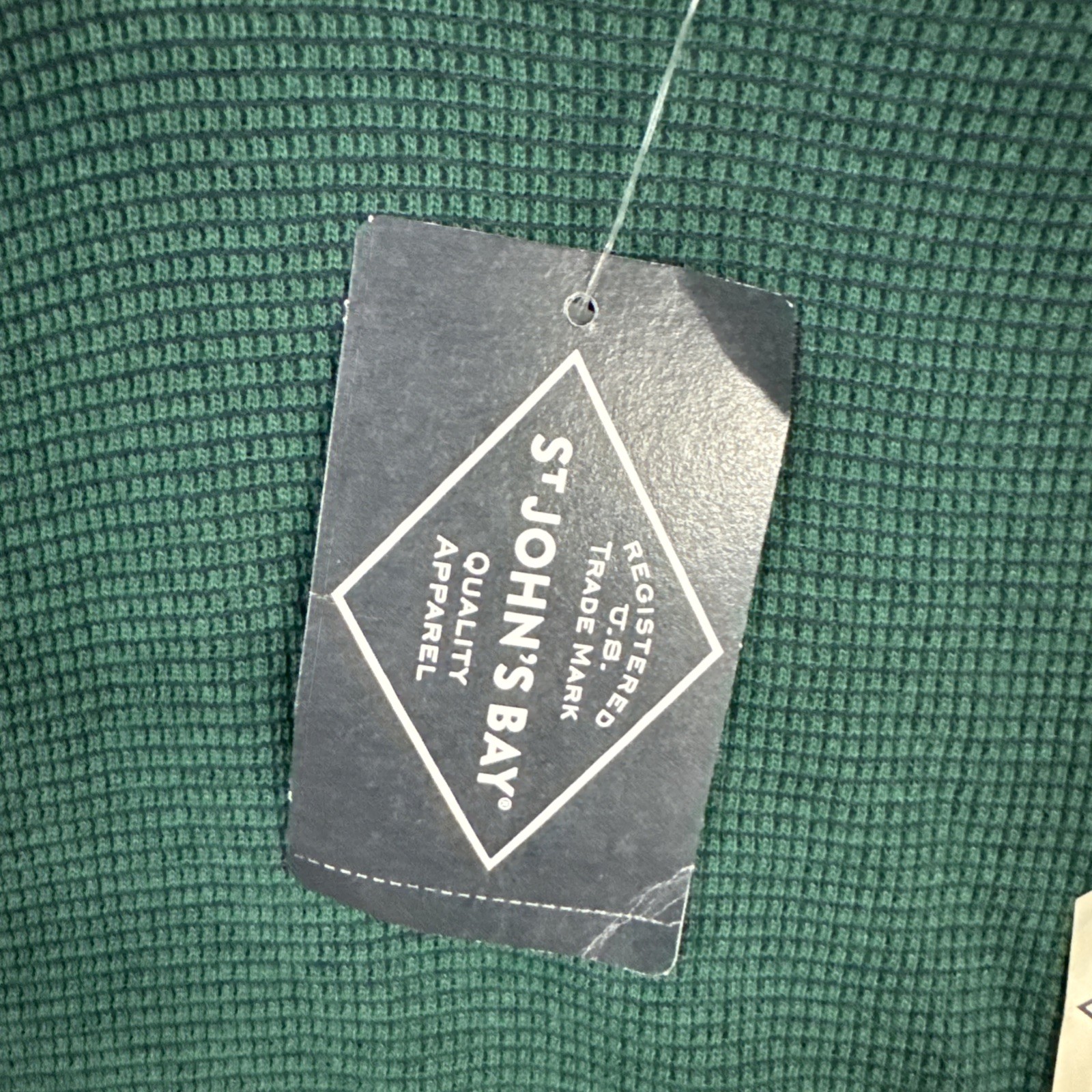 St Johns Bay Shirt Mens Large Green Super Soft Long Sleeve Waffle Knit Crew NWT gallery