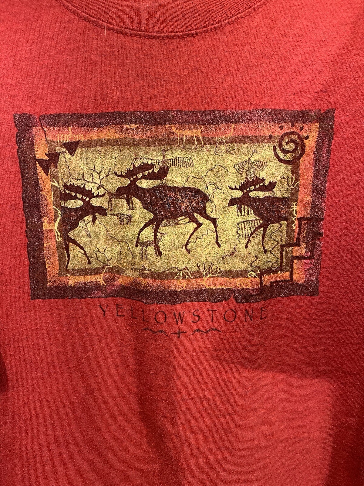 Yellowstone Eco Mountain Native Moose Painting Graphic T Shirt See Measurements gallery