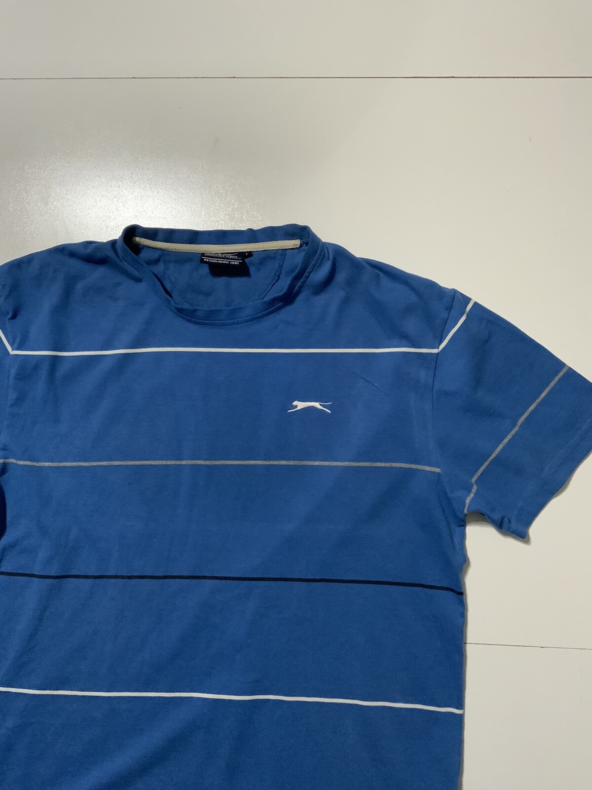 Vintage Slazenger Striped Blue Tennis Embroidered Logo S/S T-Shirt Sz. L gallery