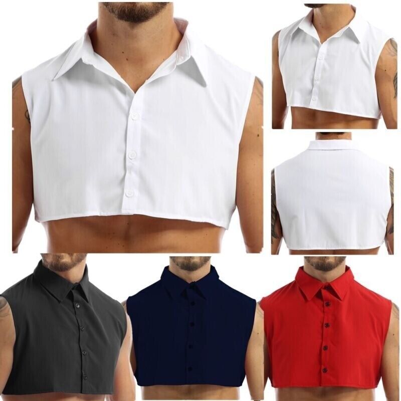 Men Shirt Turn Down Blouse Fake Crop Top Solid Color Collared Necklace Collar gallery