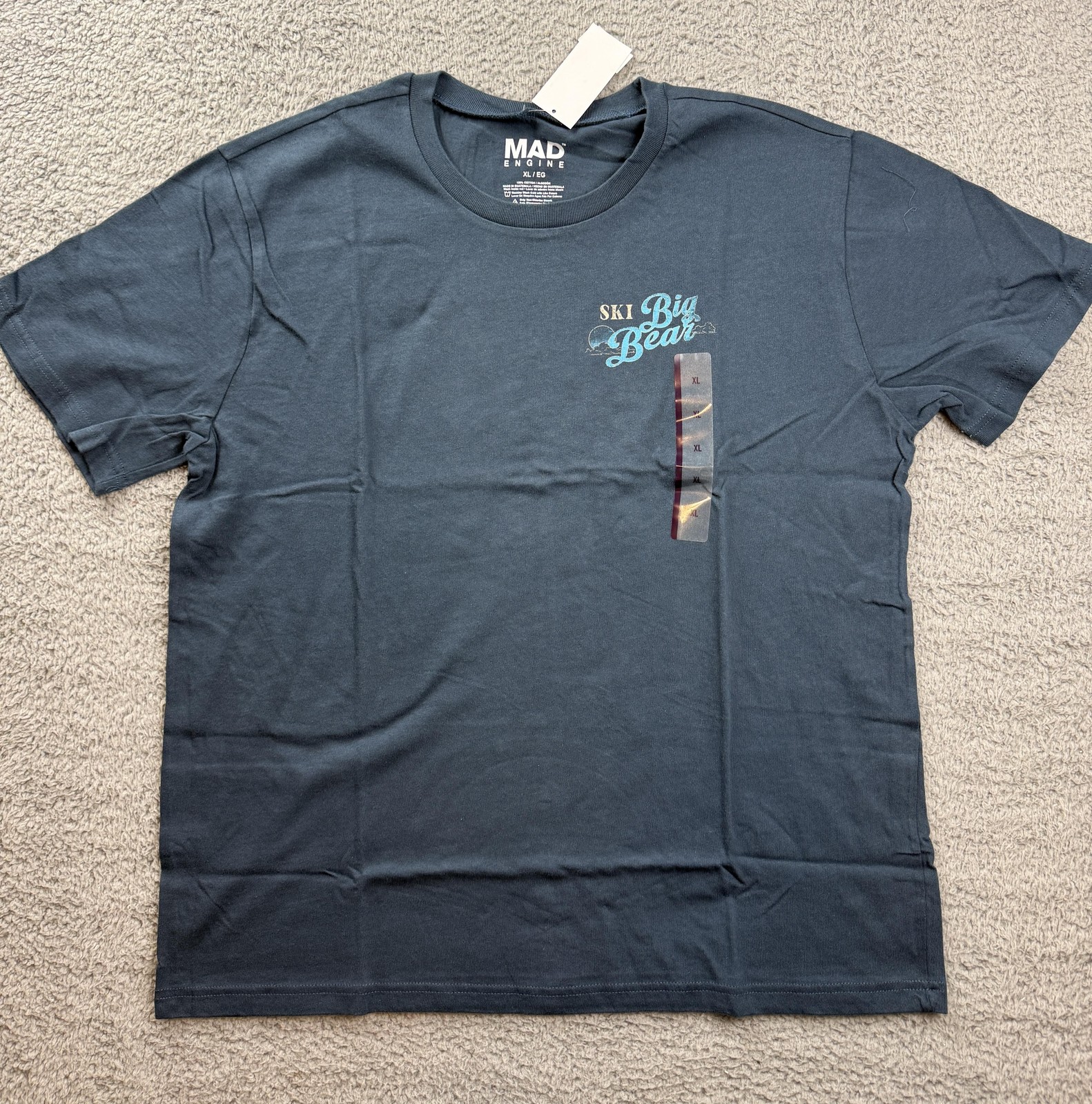 Mad Engine Ski Big Bear Shirt Mens XL Blue Winter Wonderland Graphic Tee