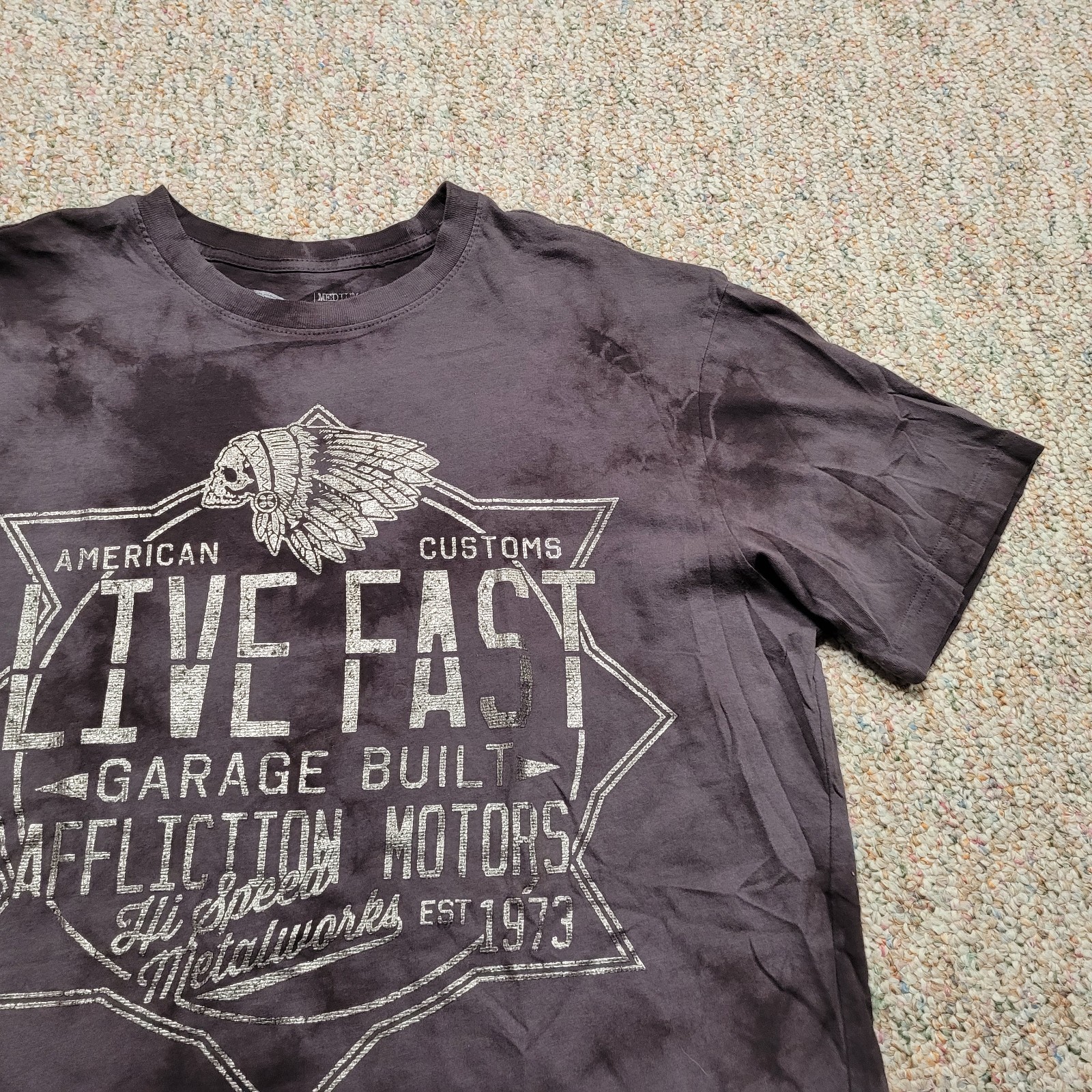 Affliction Shirt Mens Medium Tie Dye Live Fast Garage Built Motors Indian Native gallery