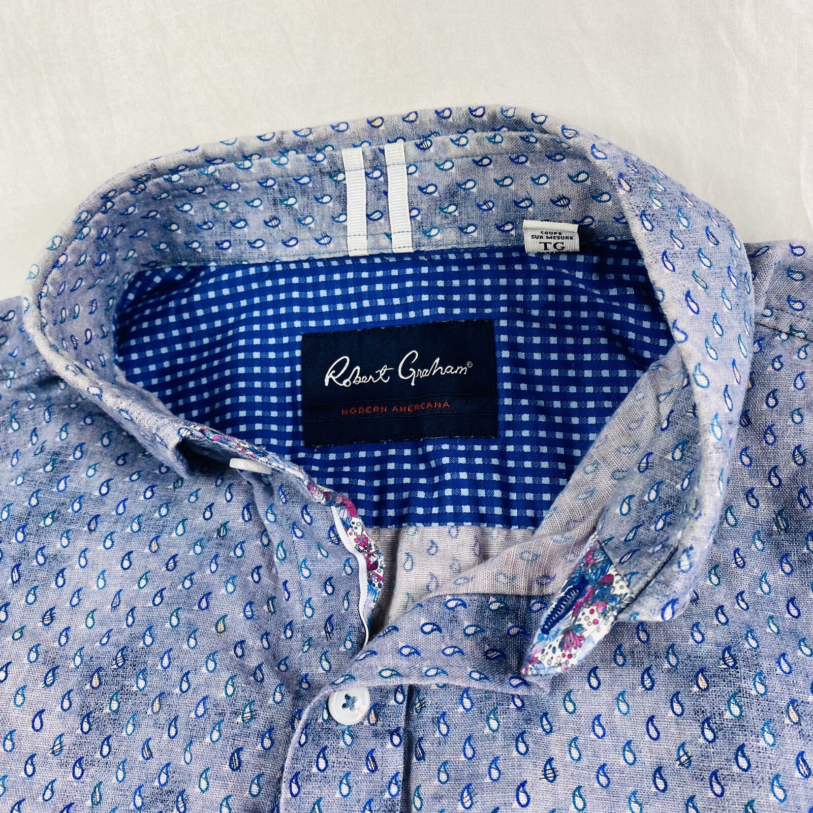 Robert Graham Cotton Linen Faded Wash S/S Button Front XL Mint gallery