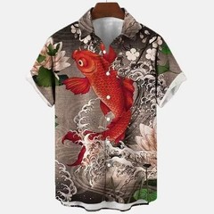 Mens Button Down Dark Blue Jellyfish Squid Undersea Hawaiian Top Summer Shirt