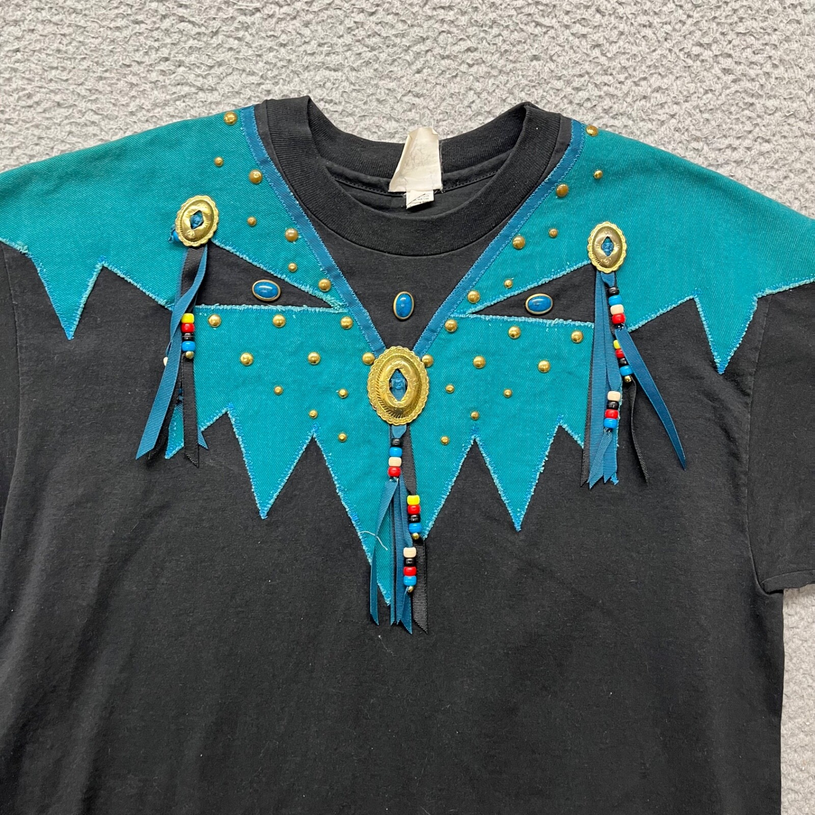 Vtg Navajo Shirt Adult XL Black Indian Indigenous Custom Beaded Southwestern gallery