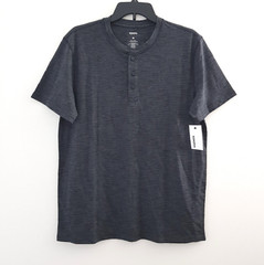 Sonoma Men Size M Black Stretch Tag-Free Button Henley Tee Short Sleeve T-Shirt