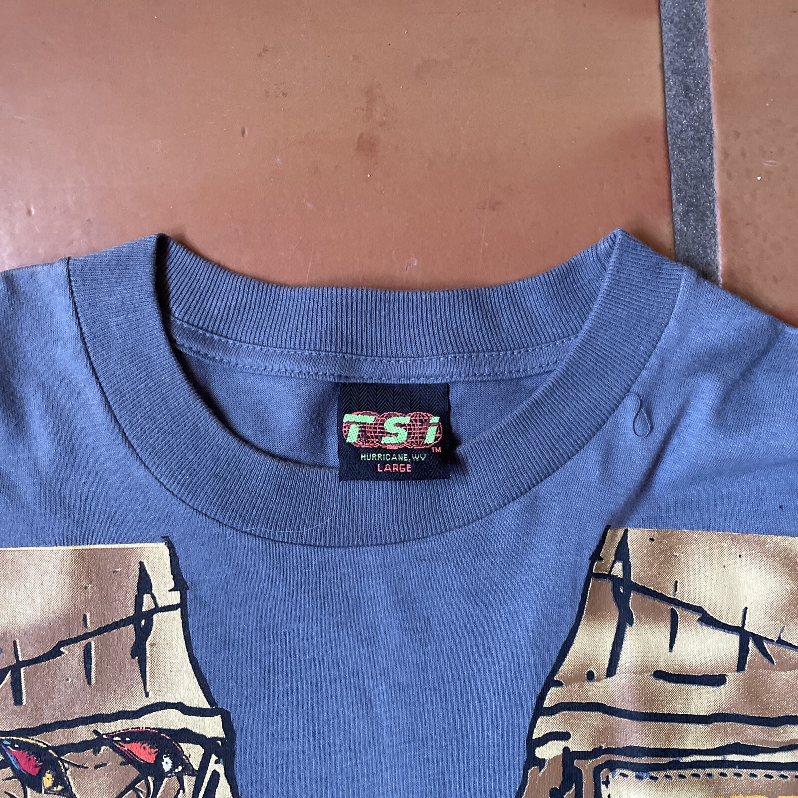 Vtg TSI Mens Large Blue Graphic Print T-Shirt Grandpa Worlds Greatest Fisherman gallery