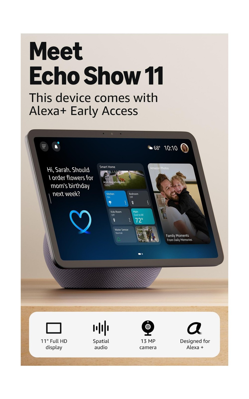 Echo Show 11 (Newest Model), Vibrant Full-Hd 11″ Display with More Viewing Area