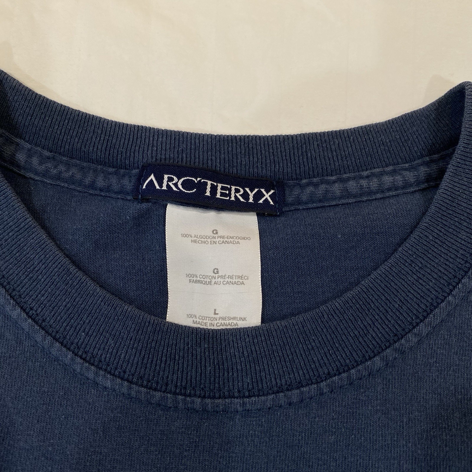 Vintage 90s Arcteryx Big Tag Tee - Mens Large - Blue - Back & Sleeve Graphic gallery