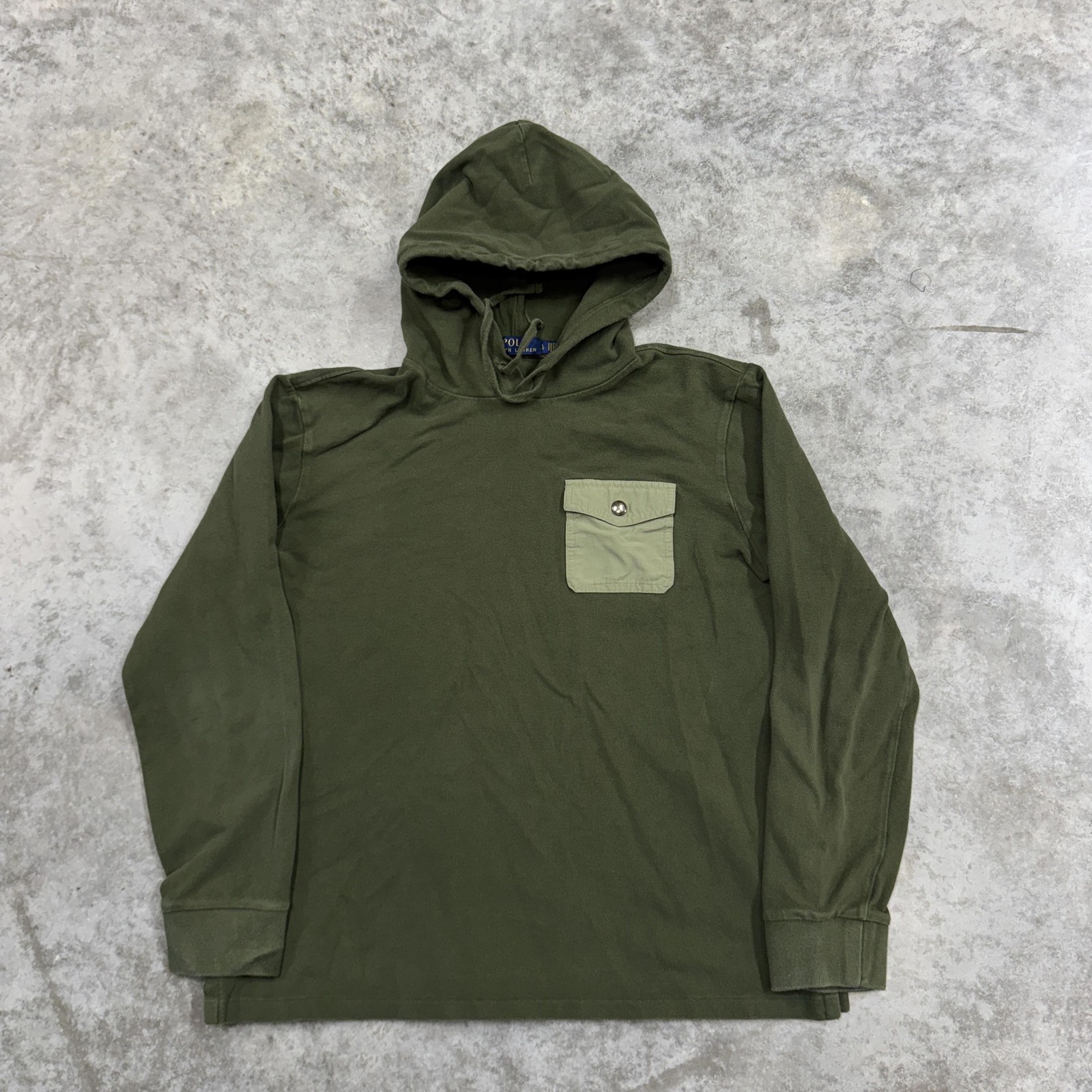 Polo Ralph Lauren Hooded Shirt Mens Medium Green Pullover Utility Pocket Olive gallery