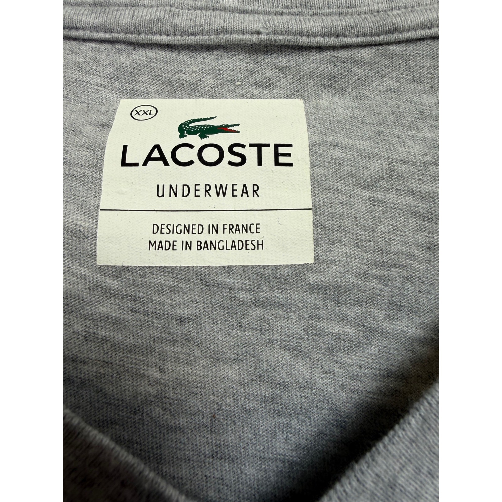 Lacoste Mens XXL Grey V-Neck Supima Cotton Underwear T-Shirt Logo Patch (O7) gallery