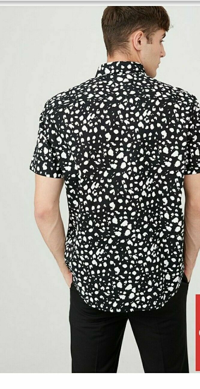 V By Very Mens Cotton Animal Print Party Shirt - Black White Size Uk Large L gallery