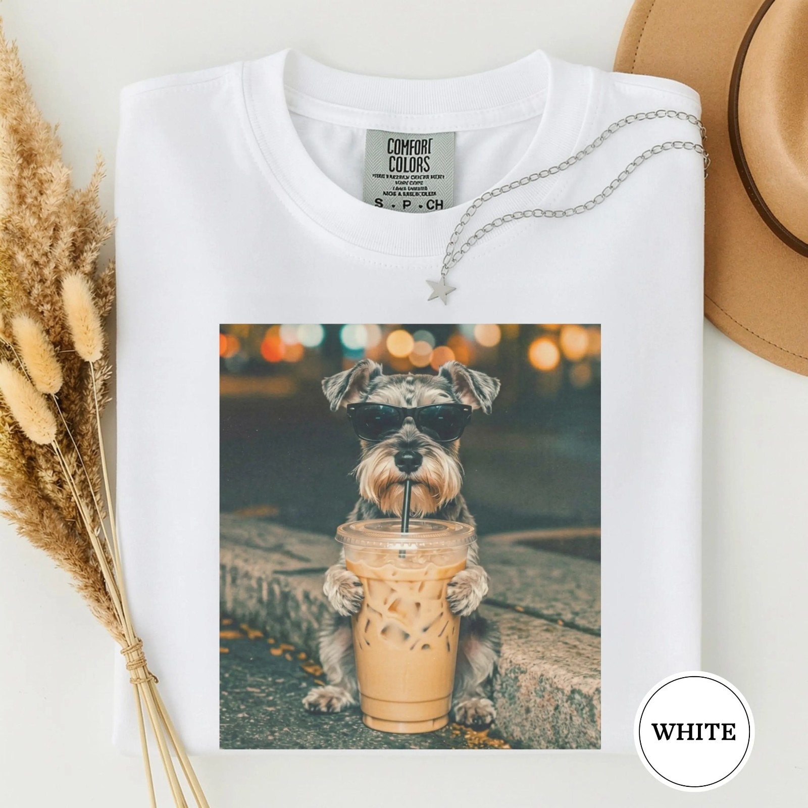 Funny Miniature Schnauzer Drinking Iced Coffee Unisex T-Shirt gallery