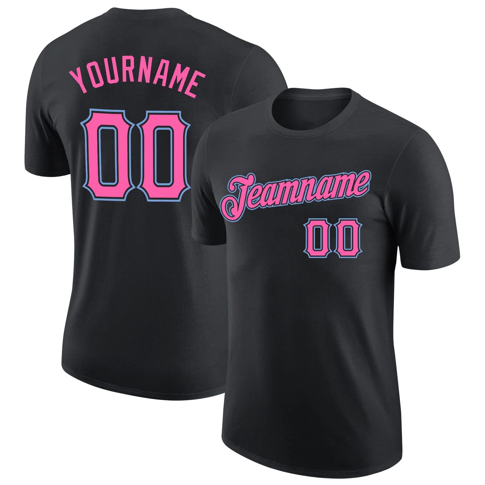 Custom Black Pink Light Blue Performance T-Shirt Personalized Team Gift for Men gallery