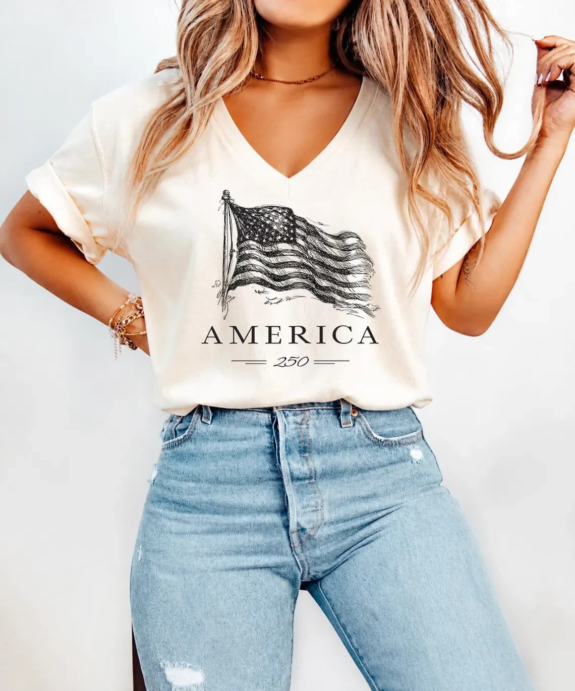 Christian America 250th Anniversary Shirt, V-Neck 4th Of July Shirt