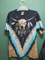 Size L Men’s Vintage Liquid Blue 2003 T-Shirt Native Buffalo Skull Tie Dye