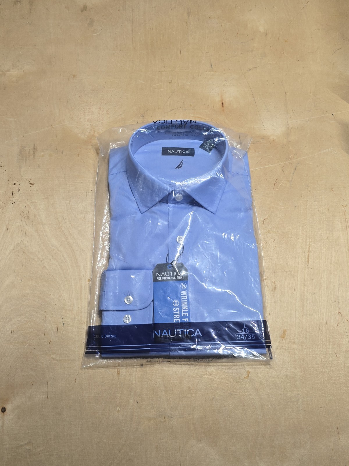 Nautica Men’s Performance Dress Shirt Size L 16 34/35 New In Package Blue