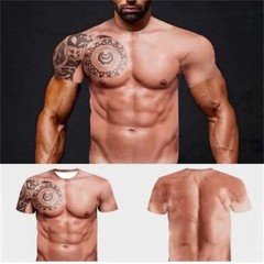Men’s 3D Muscle Tattoo Print Short Sleeve T-Shirt