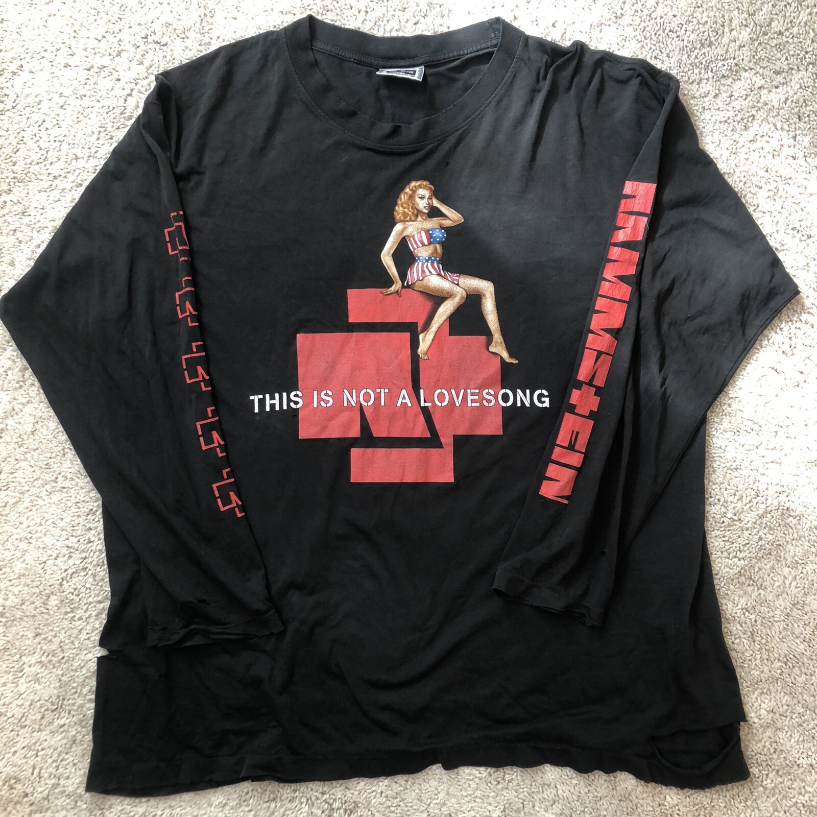 Rare Vintage 90s Y2K Rammstein Long Sleeve Tee The Roxx Thrashed Dry Rot