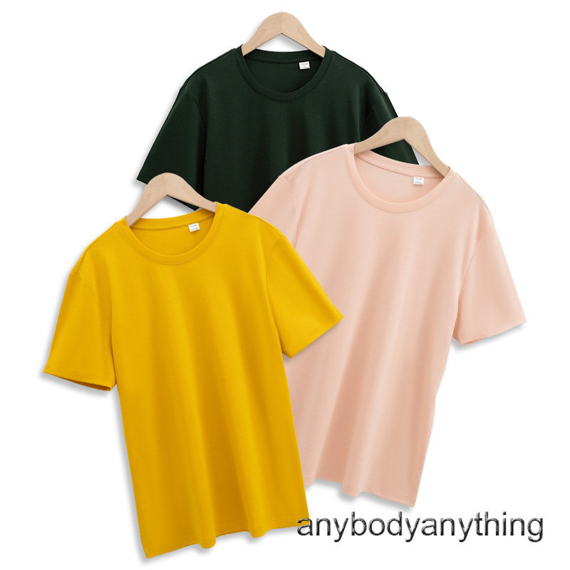 Men's 100% Mercerized Cotton T-shirt Crew Collar Short Sleeves Casual Basic Tops gallery