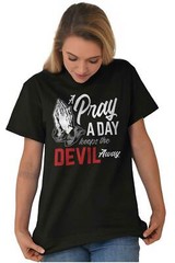 Prayer Keep Devil Away Religious Christian Adult Short Sleeve Crewneck Tee