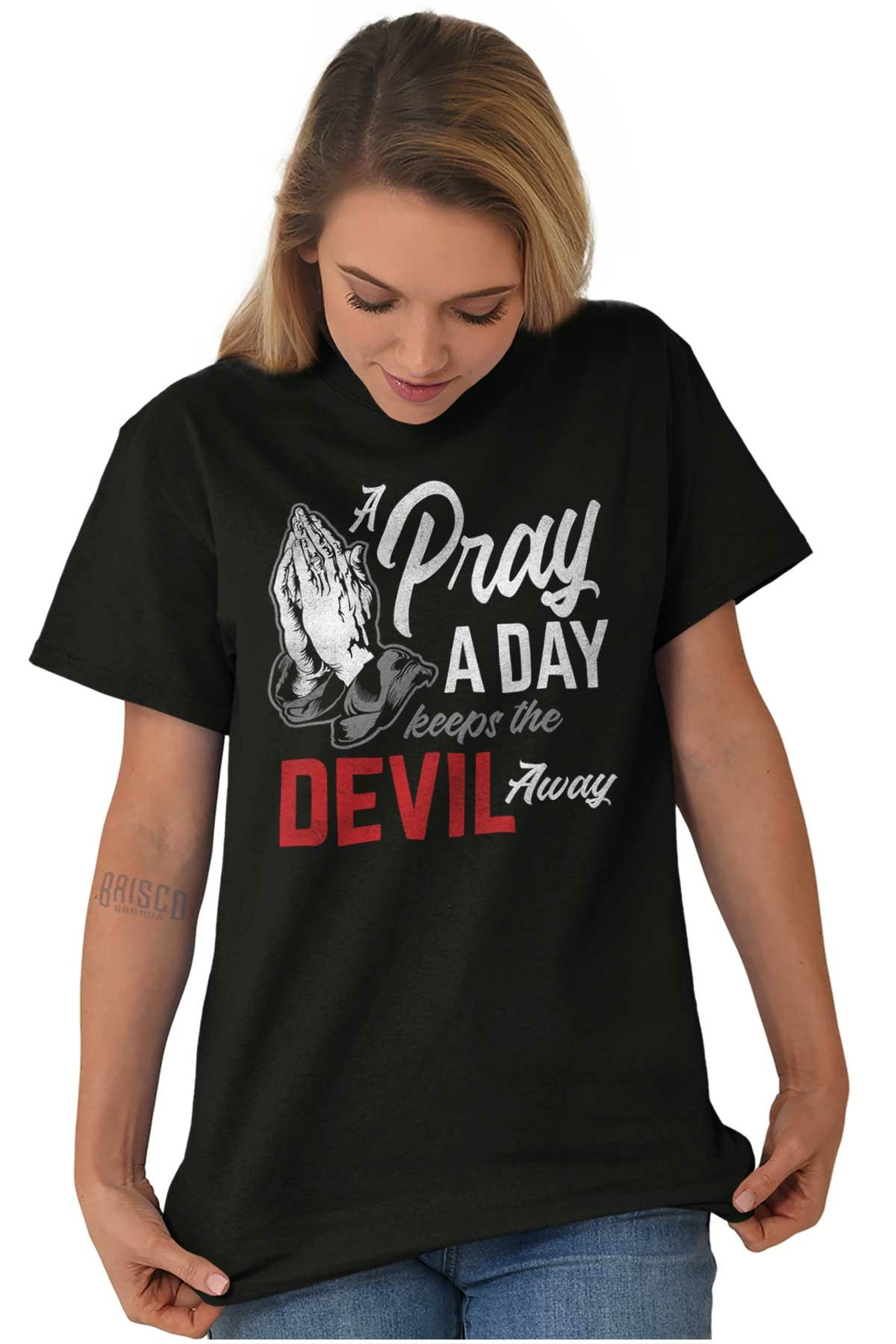 Prayer Keep Devil Away Religious Christian Adult Short Sleeve Crewneck Tee gallery