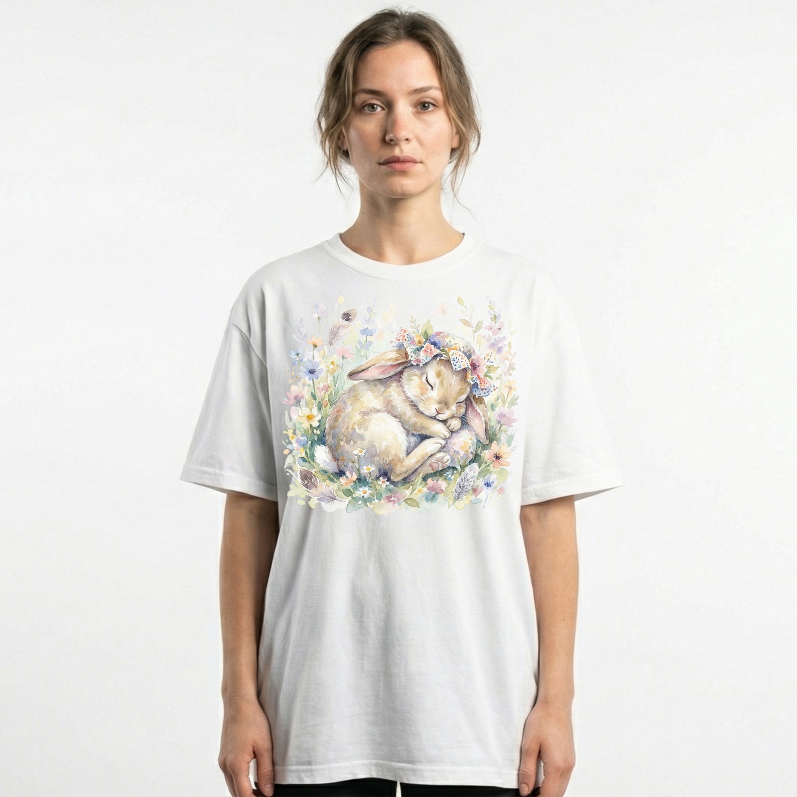 Cute Easter Bunny Floral Watercolor Spring T-Shirt Animal Pastel Holiday Tee gallery