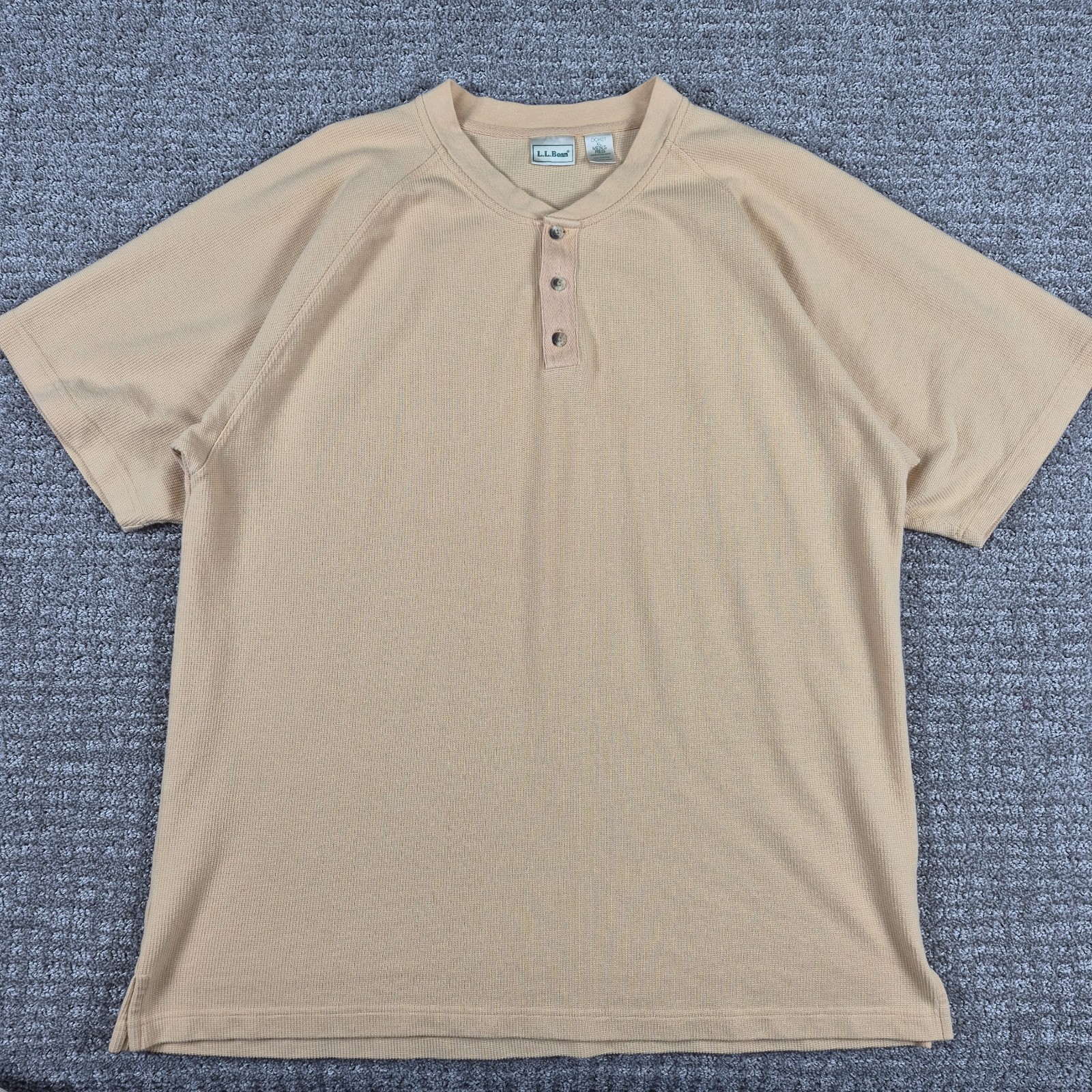 Vintage 90s LL Bean Henley Shirt Mens XL Tan Textured Cotton Knit Heritage gallery