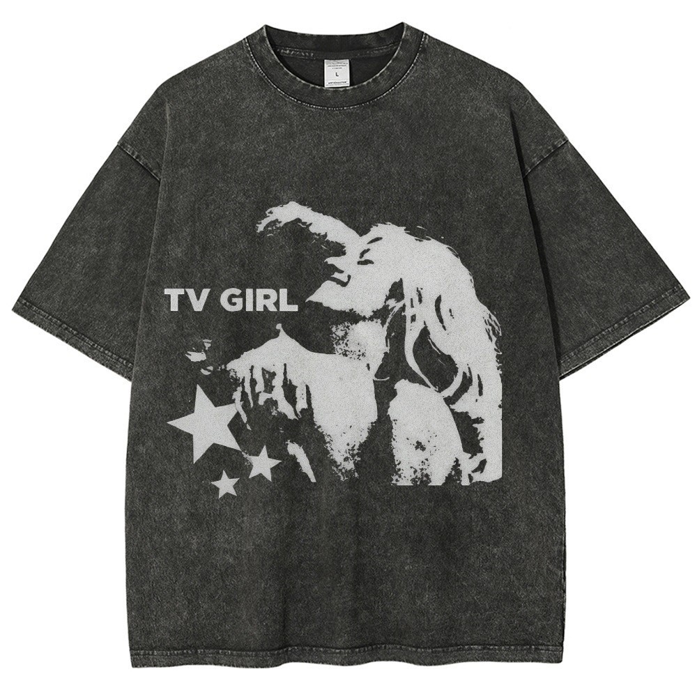TV Girl T-Shirt Vintage Acid Washed 100% Cotton Oversized Graphic Tee 260GSM