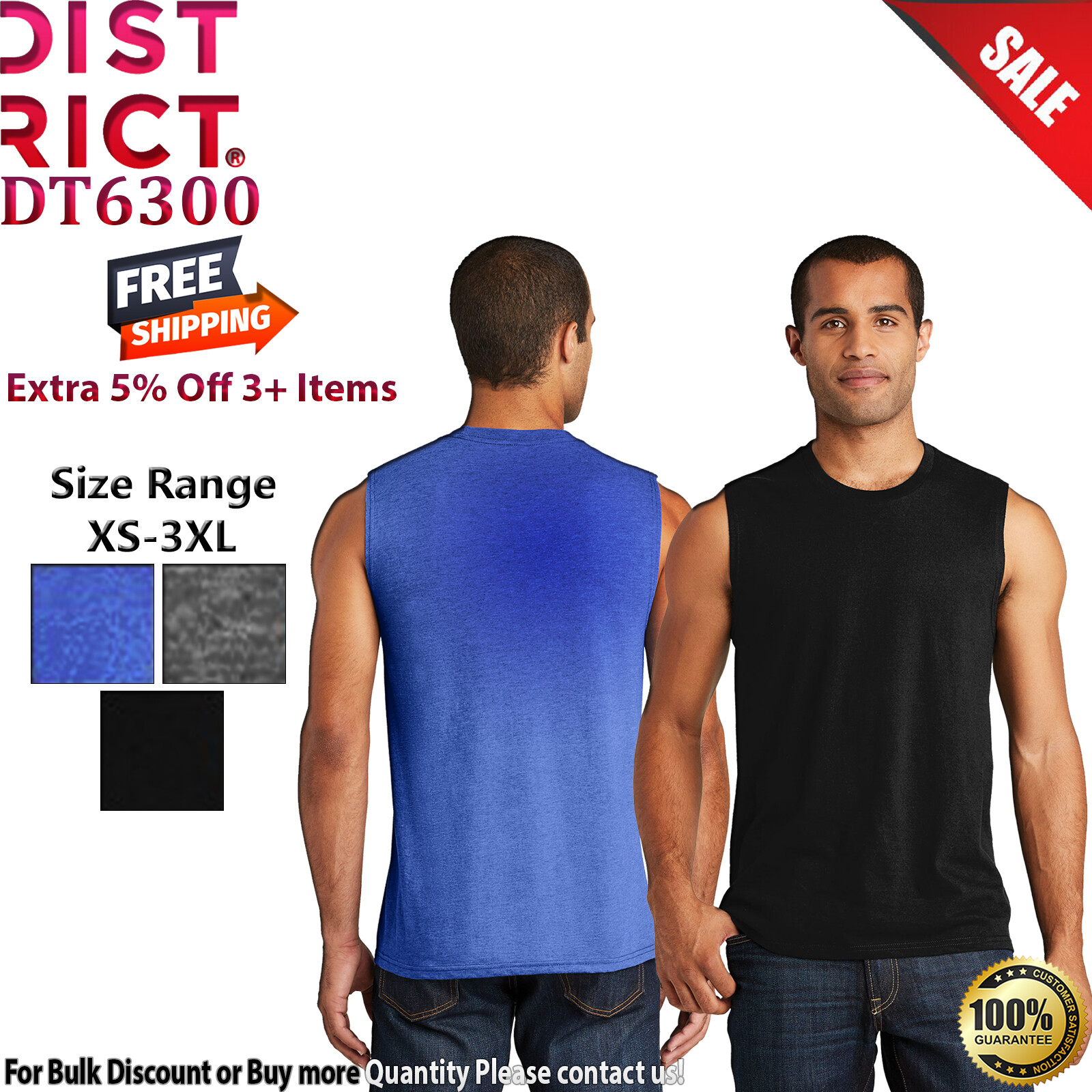 District DT6300 Mens Sleeveless V.I.T. Muscle Crew Neck Stylish Tank Top gallery