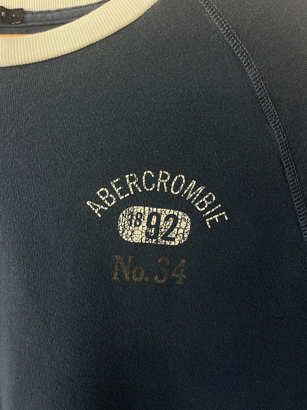 Vintage Abercrombie & Fitch Navy & Grey Spellout Muscle Fit Ringer Tee Size XL gallery