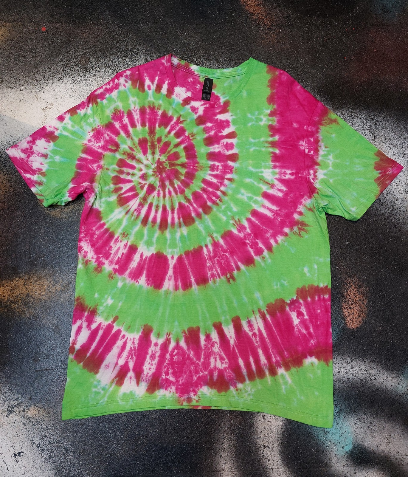 Lime Green & Pink spiral festival tie dye t shirt top men's Rave UV size S-5XL gallery